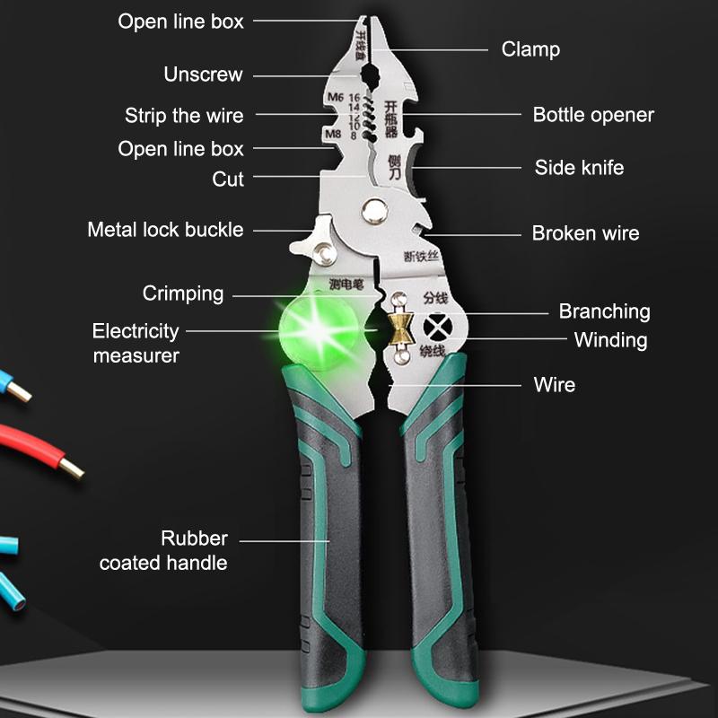 10w1 Składane Szczypce do Ściągania Izolacji Elektryk Nożyce Z Pomiarem Napięcia Narzędzie do Ciągnięcia Kabli Dla Przewodów