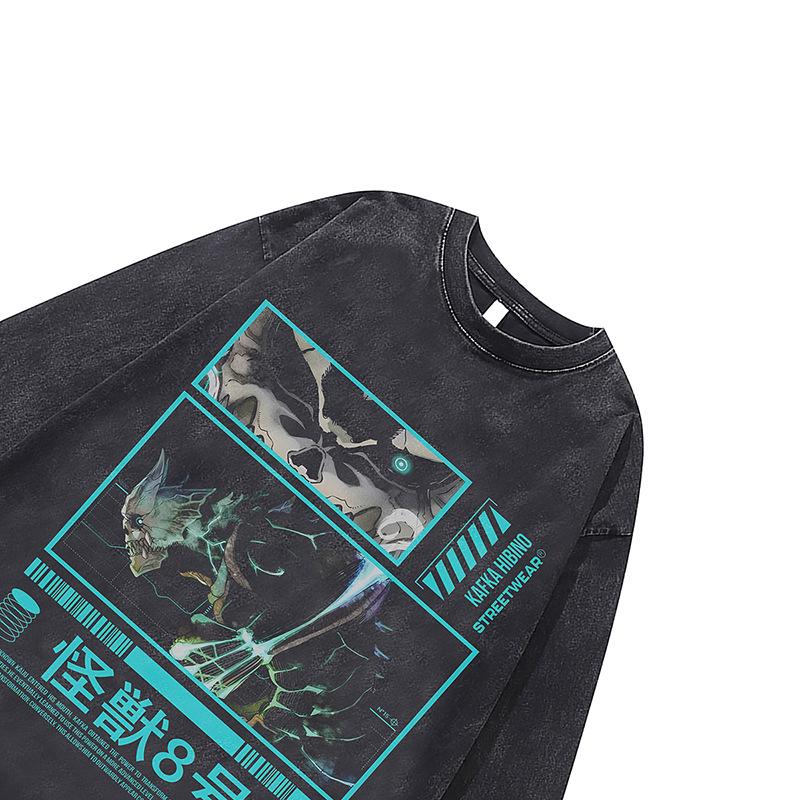 Pure Cotton Washed Long Sleeve T-Shirt Men'S And Women'S Dark Cartoon Anime Digital Direct Print Base Shirt Top Ins
