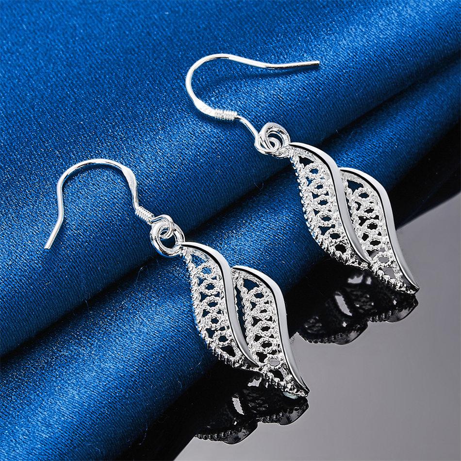 Charming 925 Sterling Silver Exquisite Hollow Feather Earrings for Women Fashion Wedding Jewelry Party Gifts