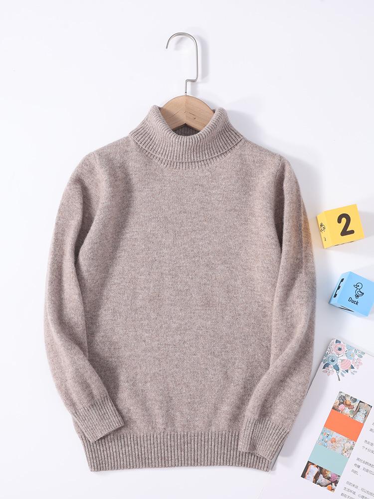 Children's 100% Pure Wool High Turtleneck Sweater - Autumn & Winter Pullover for Boys and Girls
