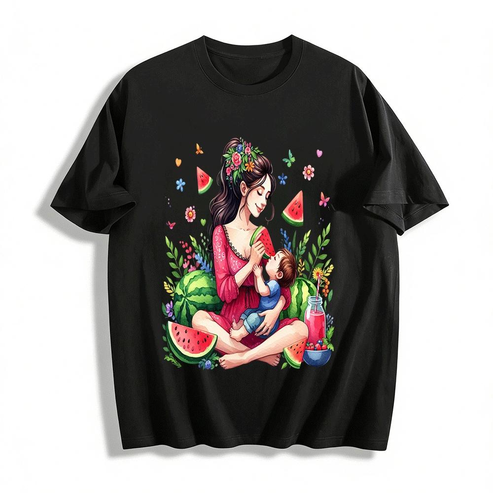 Watermelon Themed Print Casual T-Shirt Parent-Child Time Pure cotton T-shirt XXS