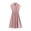 Chuyu Women's 2025 Textured Polo Neck Sleeveless Shirt Dress