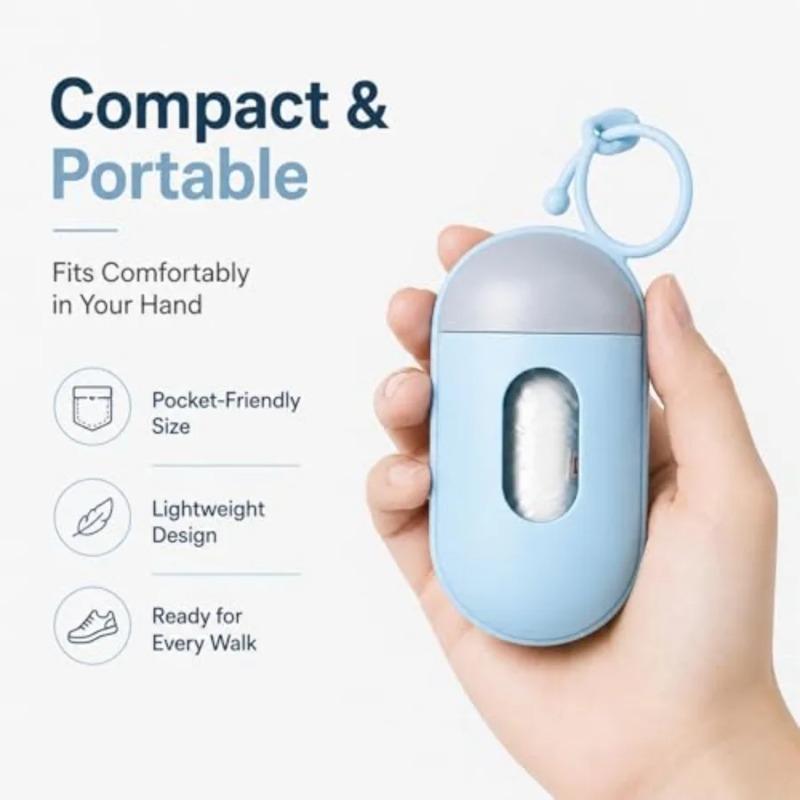 Portable Dog Poop Bag Dispenser with 15 Poo Bags, Hanging Dog Waste Bag Holder for Dog Walking, Pet Garbage Bags