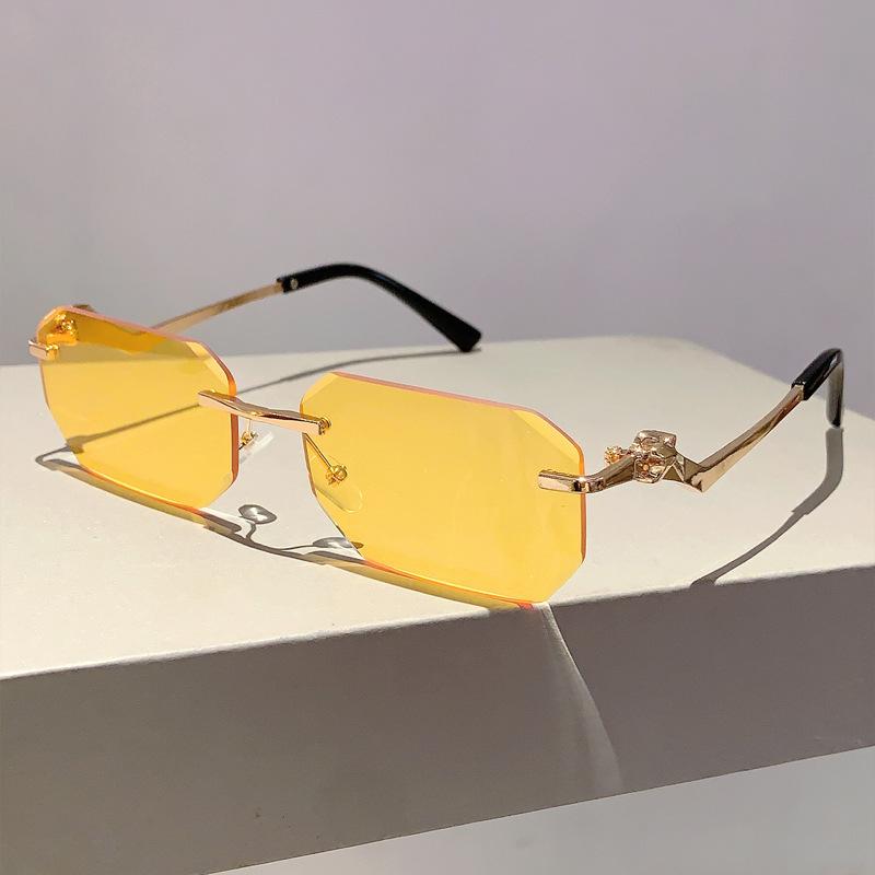 Punk Rimless Vintage Square Sunglasses Women For Men Luxury Brand Designer Sun Glasses Popular Outdoor Metal Leopard Shade Uv400