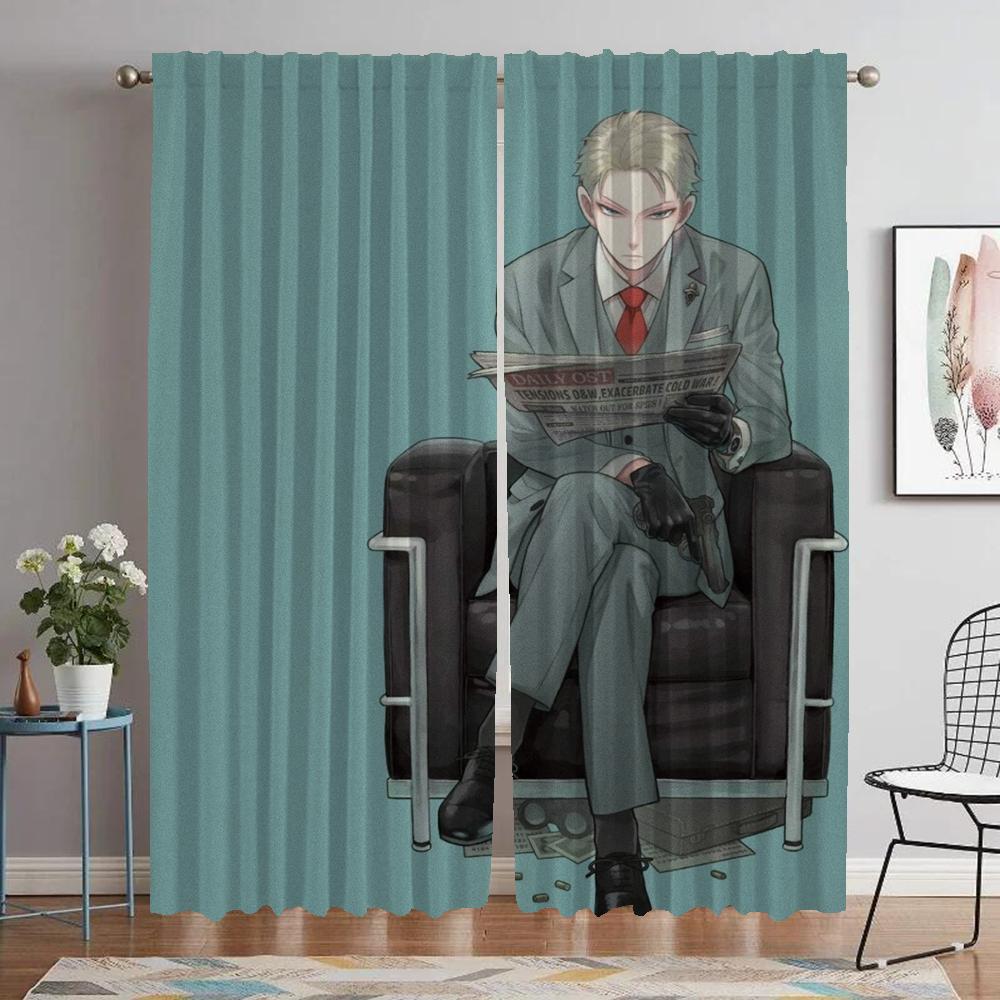 Spy X Family Curtains Child Room Tulle for Bedroom Living Room Curtain Home Interior Curtains 2 Pieces Shades Partition Kitchen