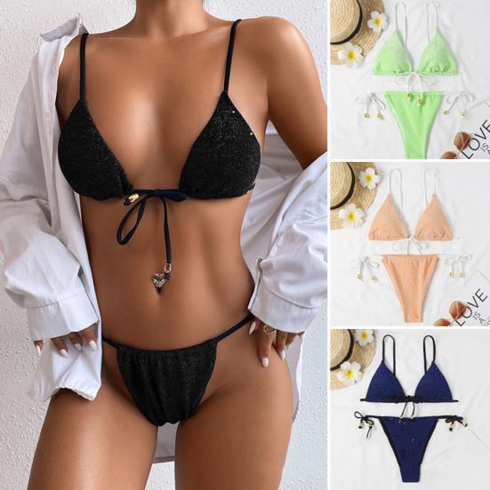 

Сексуальный бикини с треугольными чашечками на бретелях пуш-ап, купальник со стрингами на шнуровке