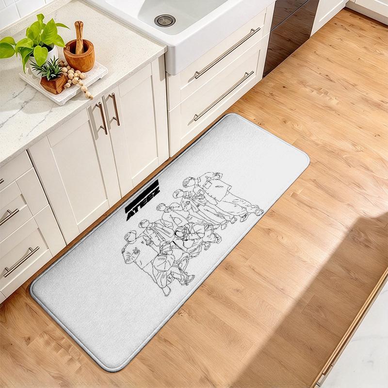 ATEEZ Print Flannel Kitchen Mat Christmas Soft Area Rug Non Slip Floor Carpet Home Decoration