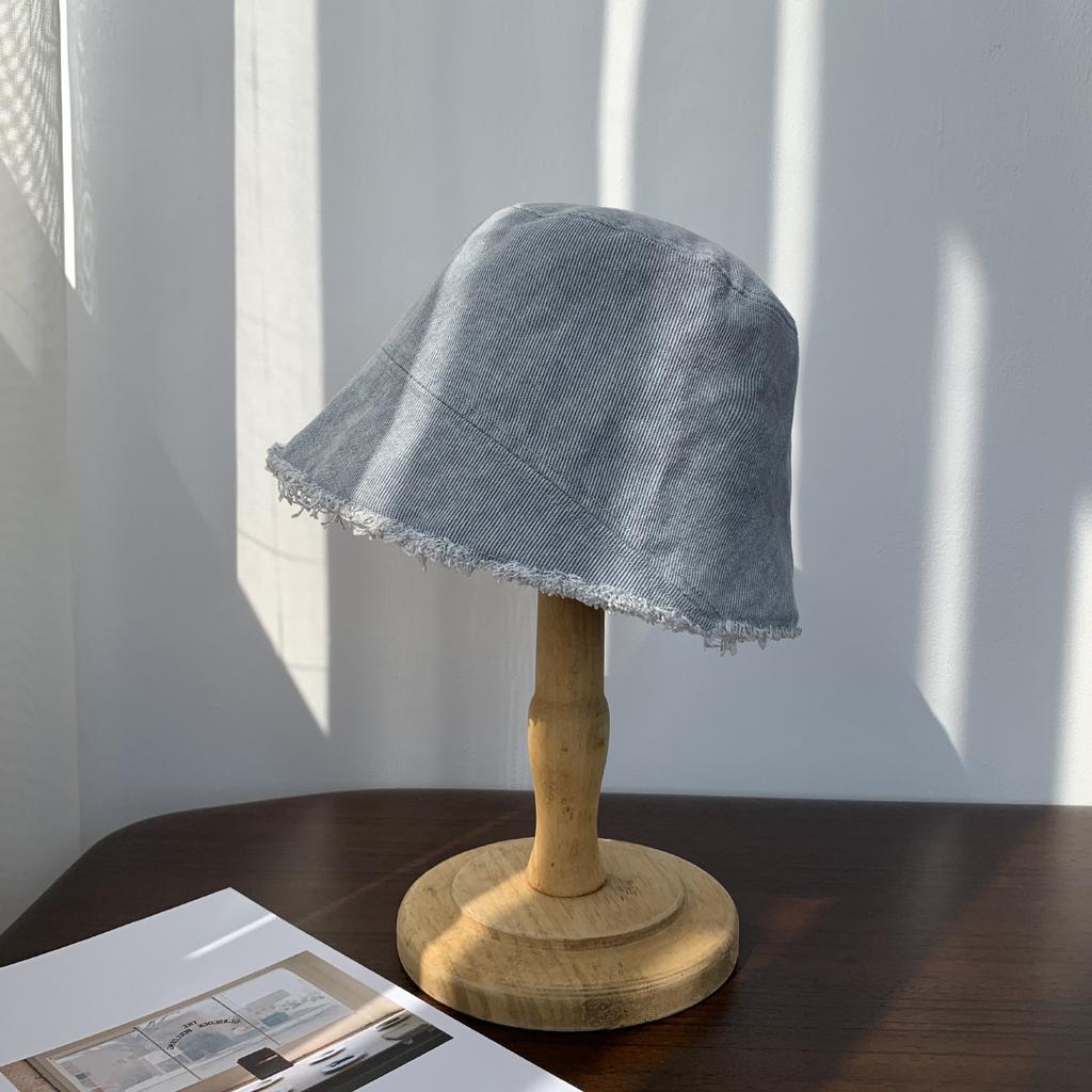 Women's Spring Summer Korean Style Washed Distressed Denim Brushed Bucket Hat Sunshade Basin Hat