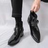 Plus Size High-Top Martin Boots: Men's British Style Glossy Patent Leather Chain Boots for Autumn/Winter 2025