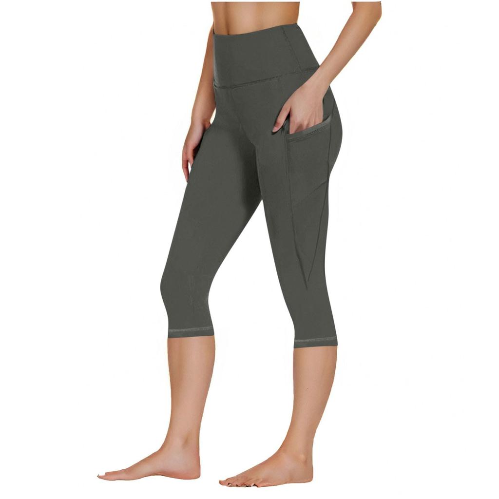 Women's Yoga Capris - Color Cross Pocket Casual Athletic 7/8 Length Pants
