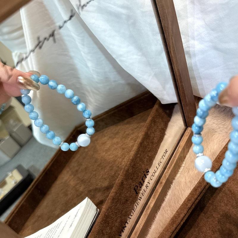 French Light Luxury Retro High-End Sea Pattern Stone Bracelet Niche Cloud Mist Beaded Bracelet Elegant Versatile Stacked Wearing Jewelry