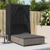 VidaXL Double Sun Lounger with Roof and Curtains Grey Braided Resin, Sunbed, Outdoor Daybed, Daybed of 368101