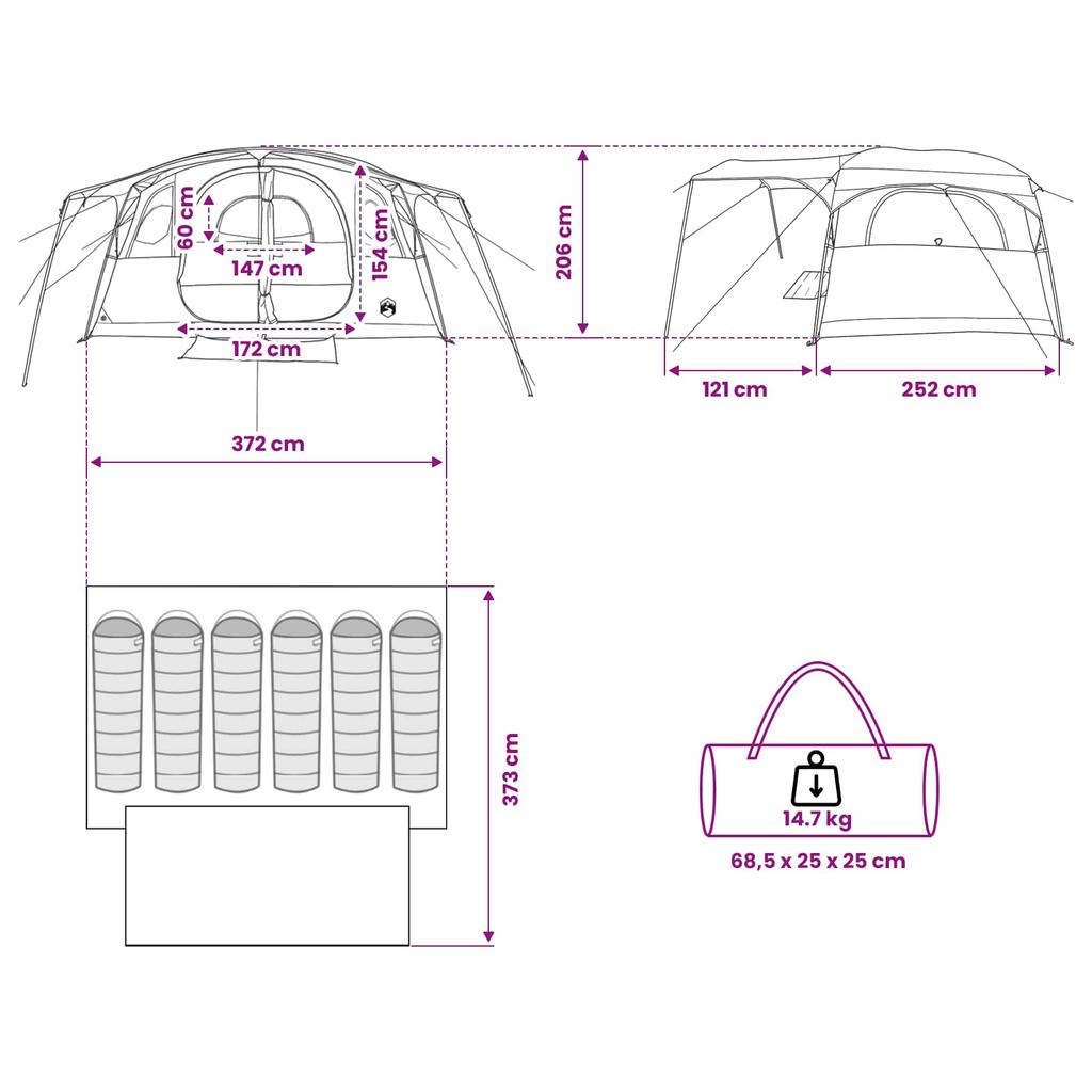 Tunnel Tent Olive Green 366 x 244 x 198 cm Polyester and Steel