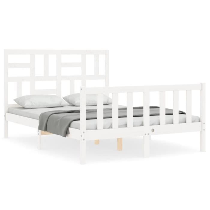 VidaXL Bed Frame with Headboard White Small Double Solid Wood 3193047