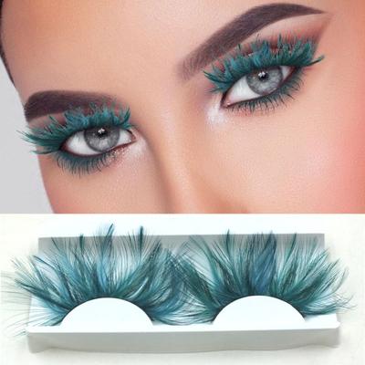 1 Pair 3D Artificial Feather Eyelashes Natural & Dense Green Color Fake Lashes Extension Exaggerated Art Party Makeup Fake Eyelashes for Halloween