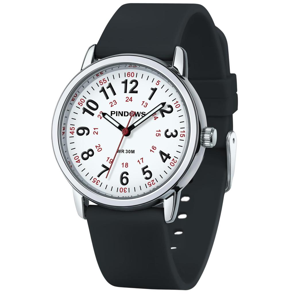 PINDOWS Analog Quartz Watch with Silicone Highly Luminous Dial for Easy Perfect for Younger Generation and Students Women's Band, Visible, Waterproof,