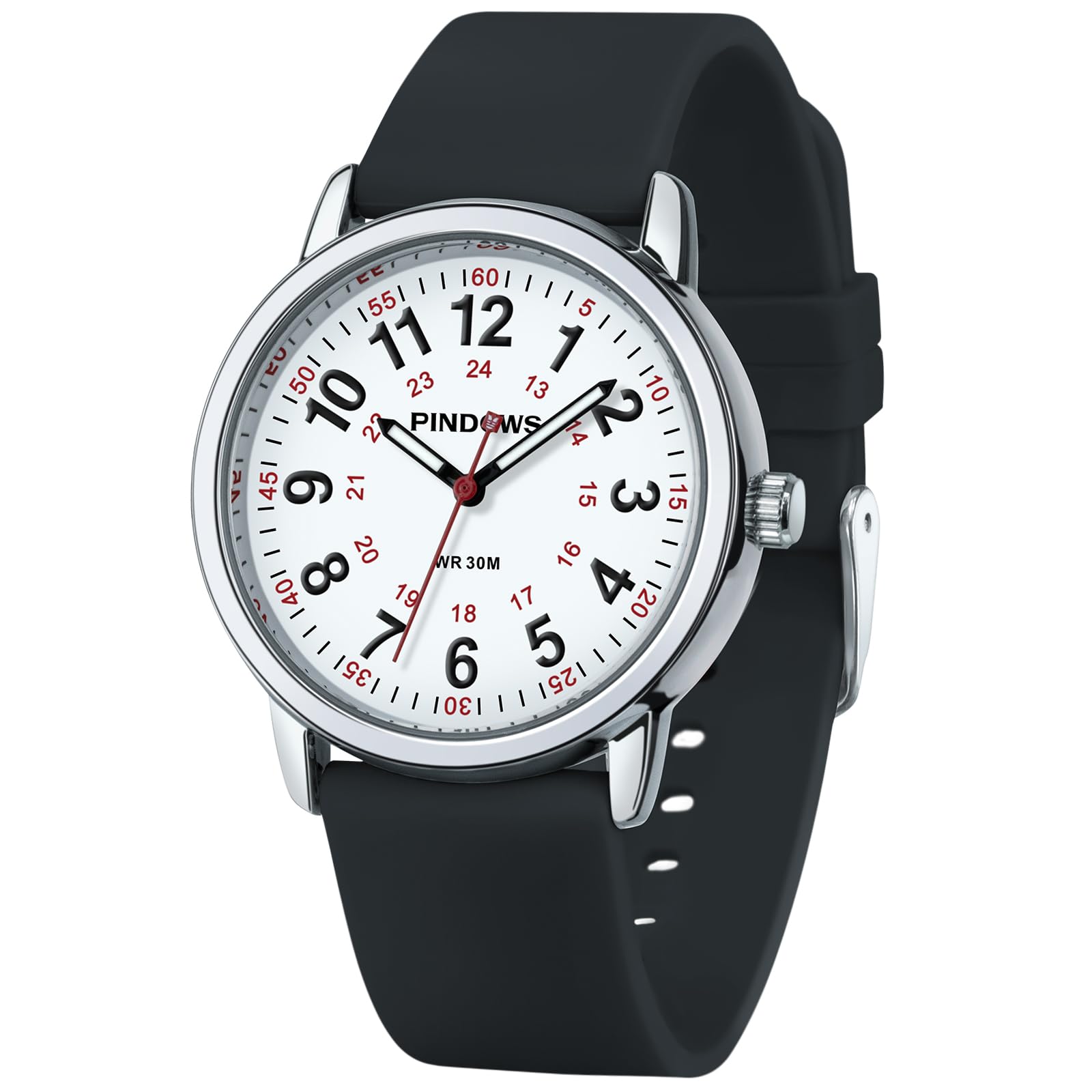

PINDOWS Аналоговые кварцевые часы с силиконовым высоколюминесцентным циферблатом для легкого, идеального для молодого поколения и студентов, женским браслетом, видимые, водонепроницаемые,