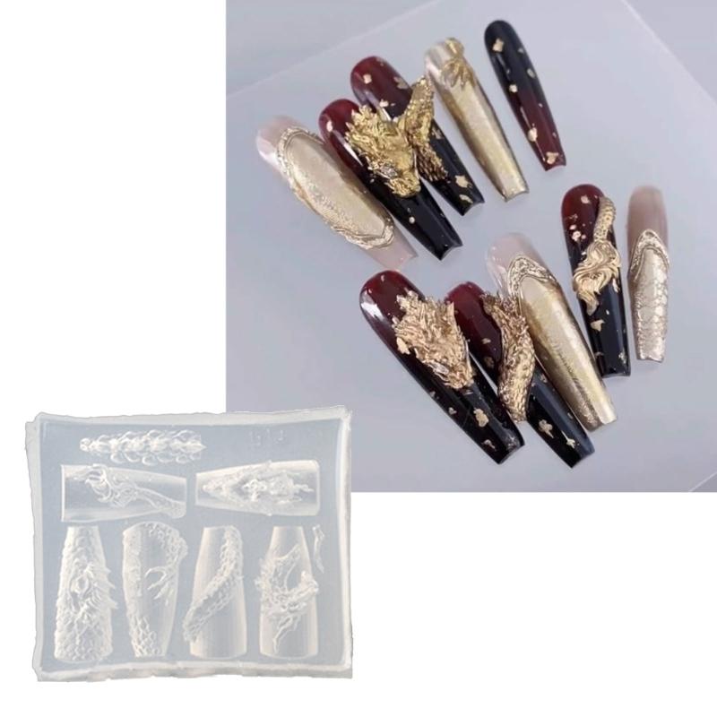 Nail Art Silicone Mold Beautiful 3D Nails Molds Dragon Year Nail Stencils Sculpture Mould Decorations for Manicurists