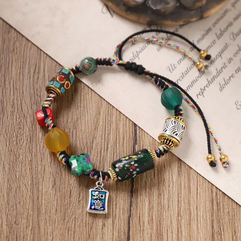Retro håndlaget vevd armbånd, tibetansk etnisk stil Tianzhu-armbånd, nisjedesign for kvinners tilbehør