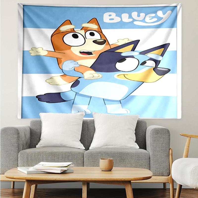 Bluey Print Tapestry, Backdrop, Easy Setup, Ideal for Bedroom, Office & Living Room, with Aesthetic Wall Hanging Decor.