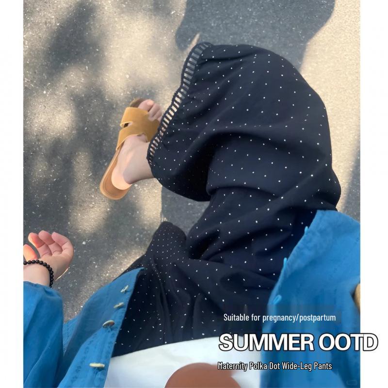 

2026 New Summer Maternity Wide-Leg Polka Dot Lace Pants - Cool Casual Nine-Point Length L темно-синий