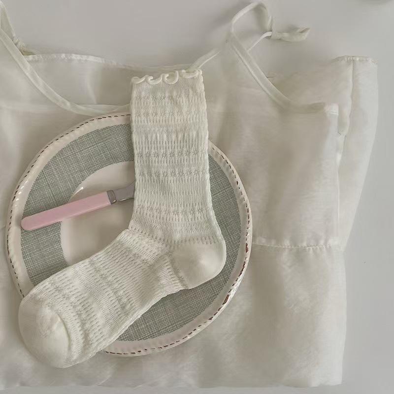 Women's Lace Mesh Cotton Mid-Calf Socks - Breathable, Thin, Trendy Spring/Summer Arrival