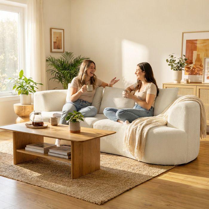 3-seater sofa - HOMCOM - wide seat, 3 cushions - fully compressed, no assembly - chenille fabric - 260cm - cream
