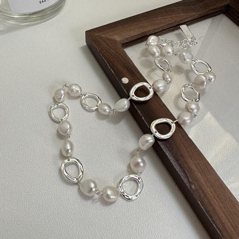 

Корейский стиль S925 стерлинговое серебро неправильный круг пресноводный жемчуг ключичное ожерелье 925 Silver