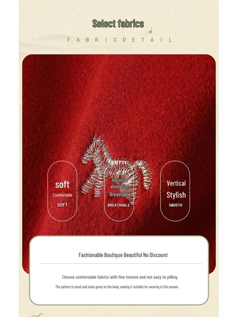 2026 Spring Women's Chinese New Year Embroidered Cardigan – Horse-Themed Wool Coat for Mothers & Mother-in-Laws