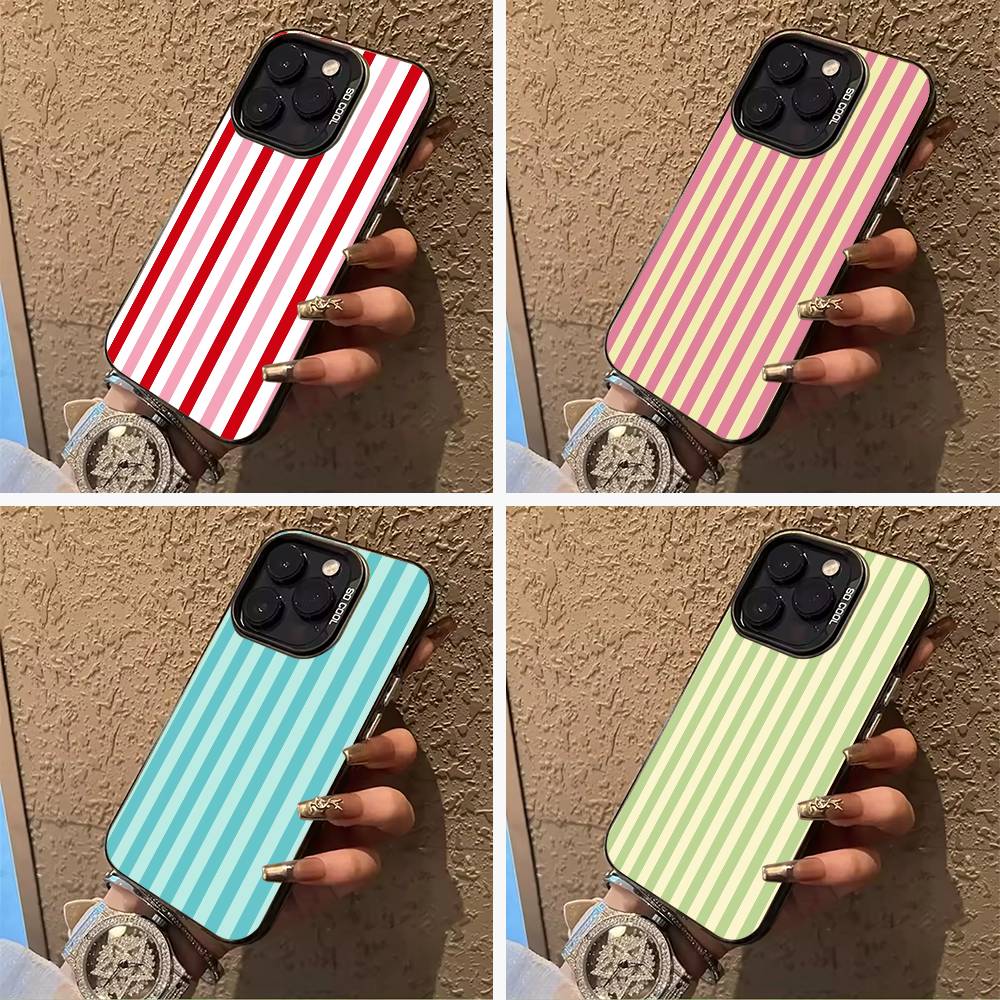Simple Color Stripes For iPhone 17 16 15 14 13 12 11 Pro Max XS 17 Air Silicone Colored Silver Bumper Cover