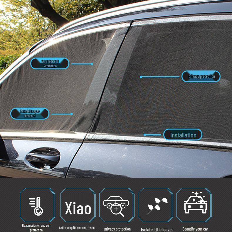 Black Mesh Car Sunshade Window Protector - Heat Insulation and UV Shield Curtain