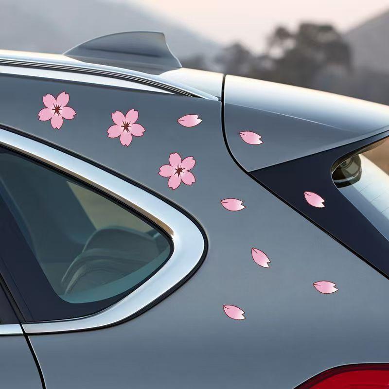 12/20/24Pcs Cherry Blossom Stickers, Suitable For Covering Vehicle Body Scratches, Bicycle And Motorcycle Helmets, Decals