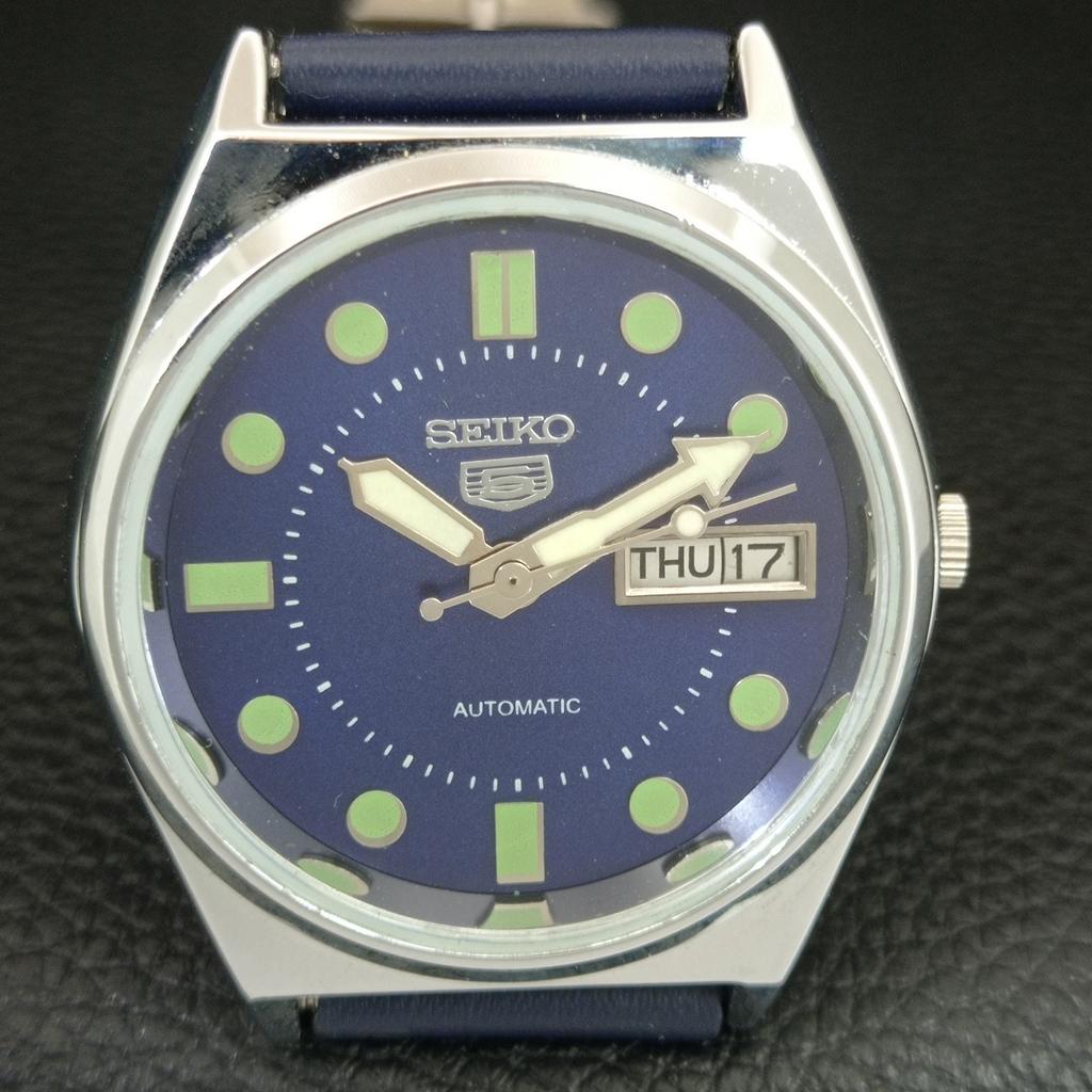VINTAGE REFURBISHED SEIKO 5 AUTOMATIC 6309A JAPAN MENS BLUE DIAL WATCH a444461-1