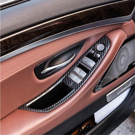 Carbon Fiber Inner Door Panel Handle Pull Trim Cover For 10-16 BMW 5 Series F10