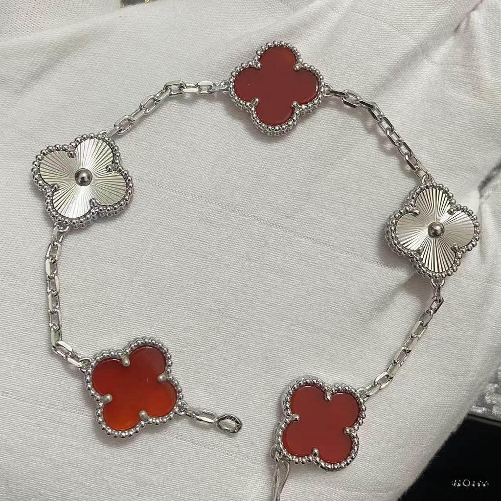 Nouă Versiune Brățară Trifoi cu Patru Foi Cinci Flori Agat Roșu Natural Sidef Alb Brățară Dama Brățară Laser