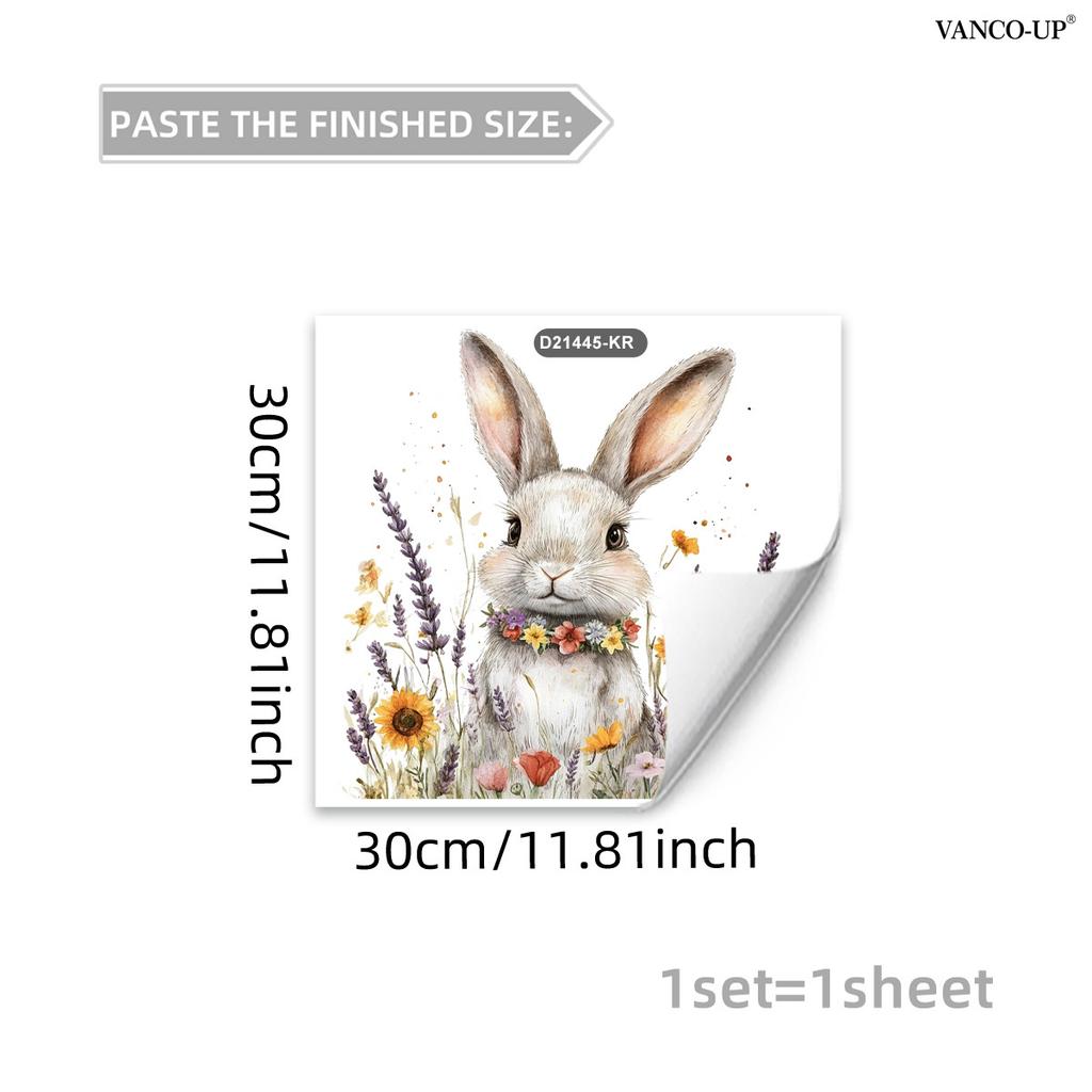 Easter Window Stickers, Creative Cute Floral Bunny Eggs Decor, Static Cling Glass Decals for Bedroom Living Room Holiday Decoration