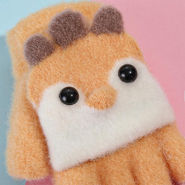 Children's Cute Cartoon Bird Half-Finger Flip-Top Winter Gloves for Boys and Girls.