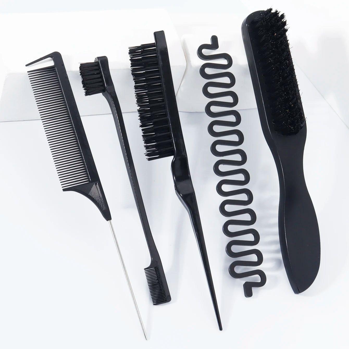 

Набор из 5 расчесок для волос, Расческа для укладки краевой линии волос, Расческа с острым хвостом, Щетка для распутывания волос, Инструмент для плетения французских кос, Подходит для всех типов волос