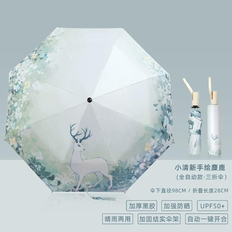 Umbrella for Girls, Compact, Portable, Foldable, Stylish, Automatic, Dual-Purpose for Sun and Rain, Sunshade, Sun Protection, Uv Protection, Sun