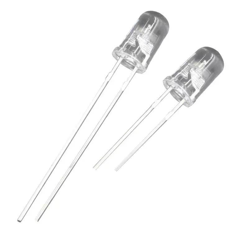 5mm Red LED with High-Brightness Round Transparent Head and Reverse Polarity Configuration
