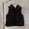 Autumn and Winter European Station Rhombus Hooded Drawstring Side Split Down Jacket Women's Winter Clothing White Duck Down Warm Vest