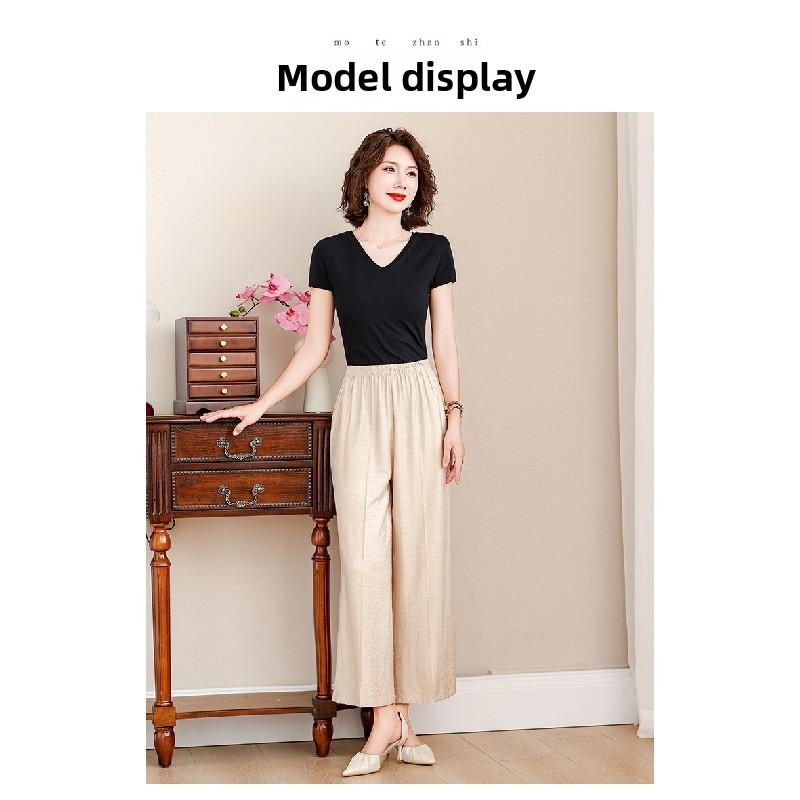 Plus-size women's wide-leg pants 2026 summer new style for mothers, fashionable, loose, slimming, high-waisted, drapey, thin, casual cropped pants