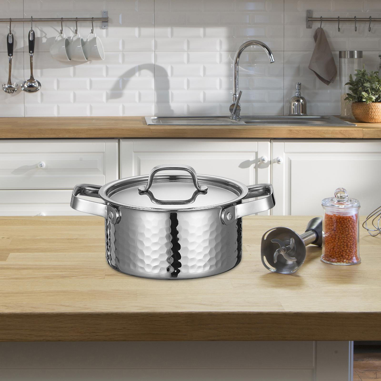 

Durable Stainless Steel Cooking Pot with Secure Handles And Lid for Home Travel Hammer sliver