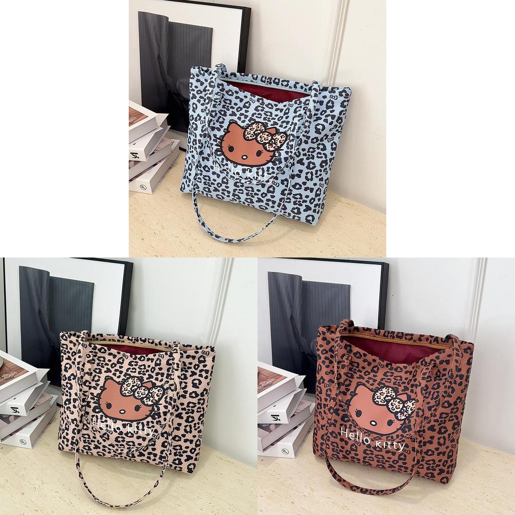Hello Kitty Leopard Print Canvas Girls Shoulder Bag With Breathable Lightweight Fabric For School And Daily Use
