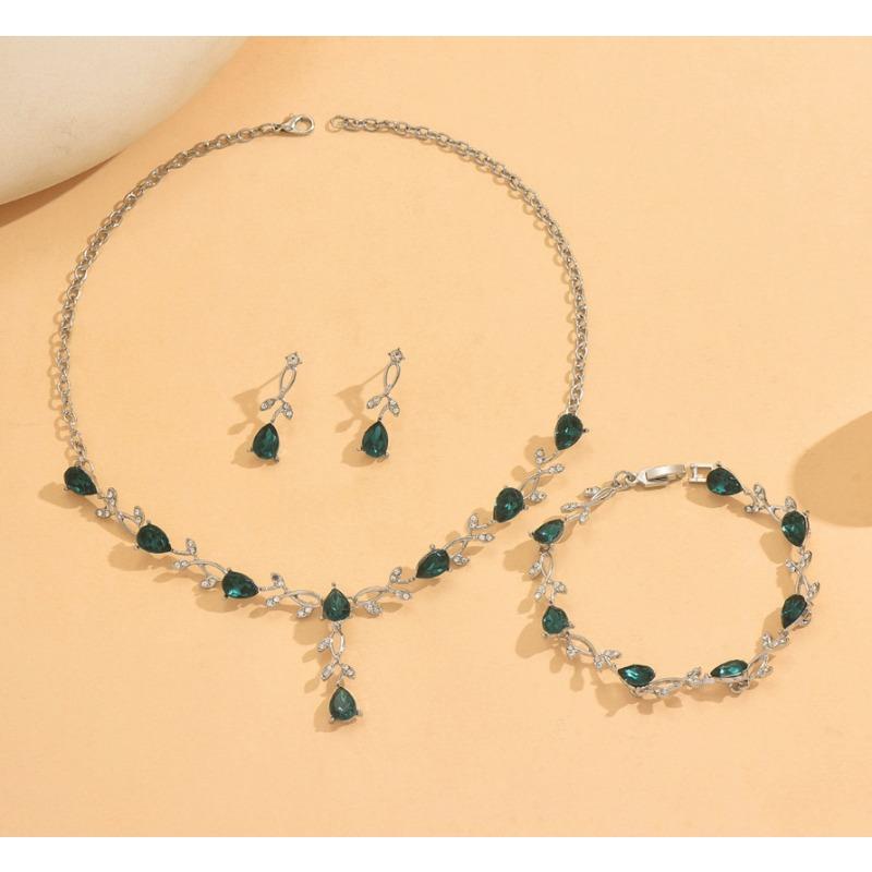 Set of Bridal Crystal Accessories - Necklace, Earrings. Two-piece Wedding Dress. Women's Style.