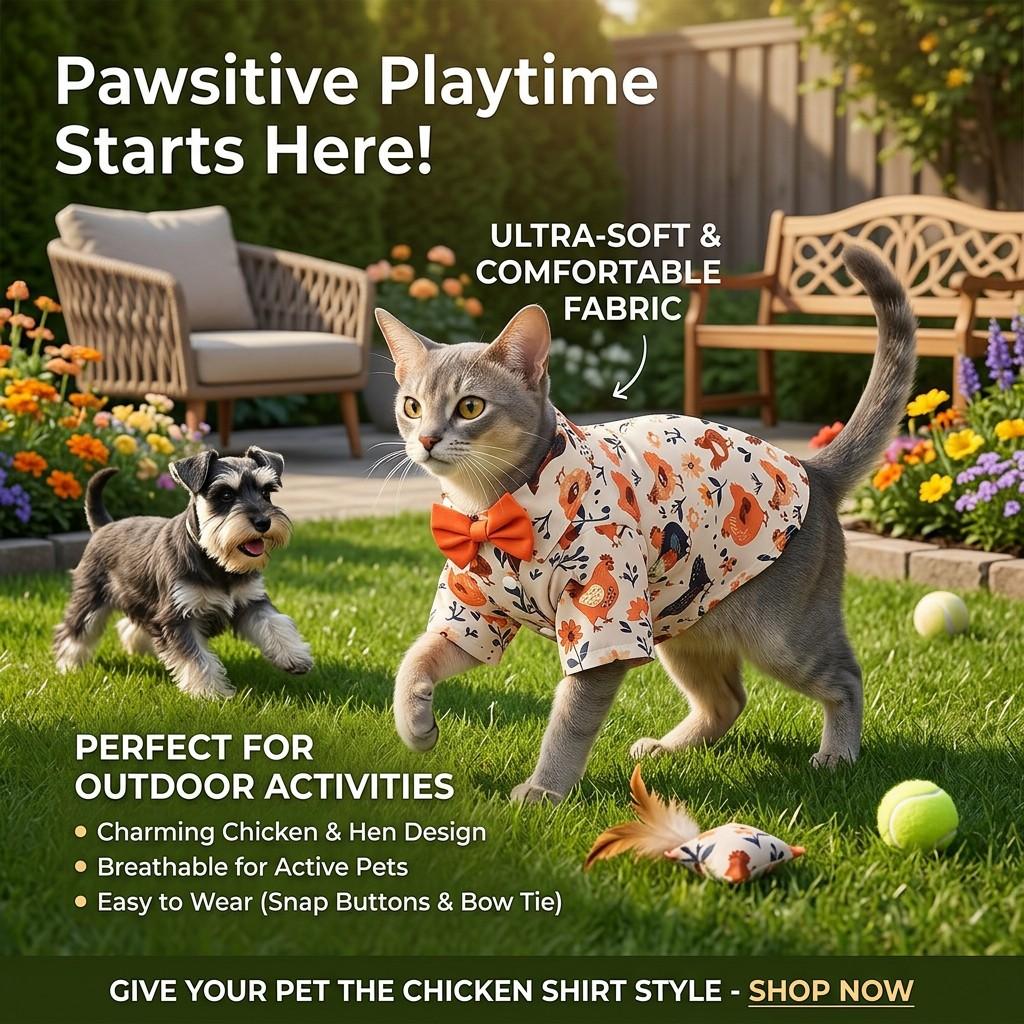 Fall Dog Shirt Chicken Print Pet Clothes with Bowtie Autumn Harvest Floral Puppy Thanksgiving Apparel for Small Medium Dogs Cats