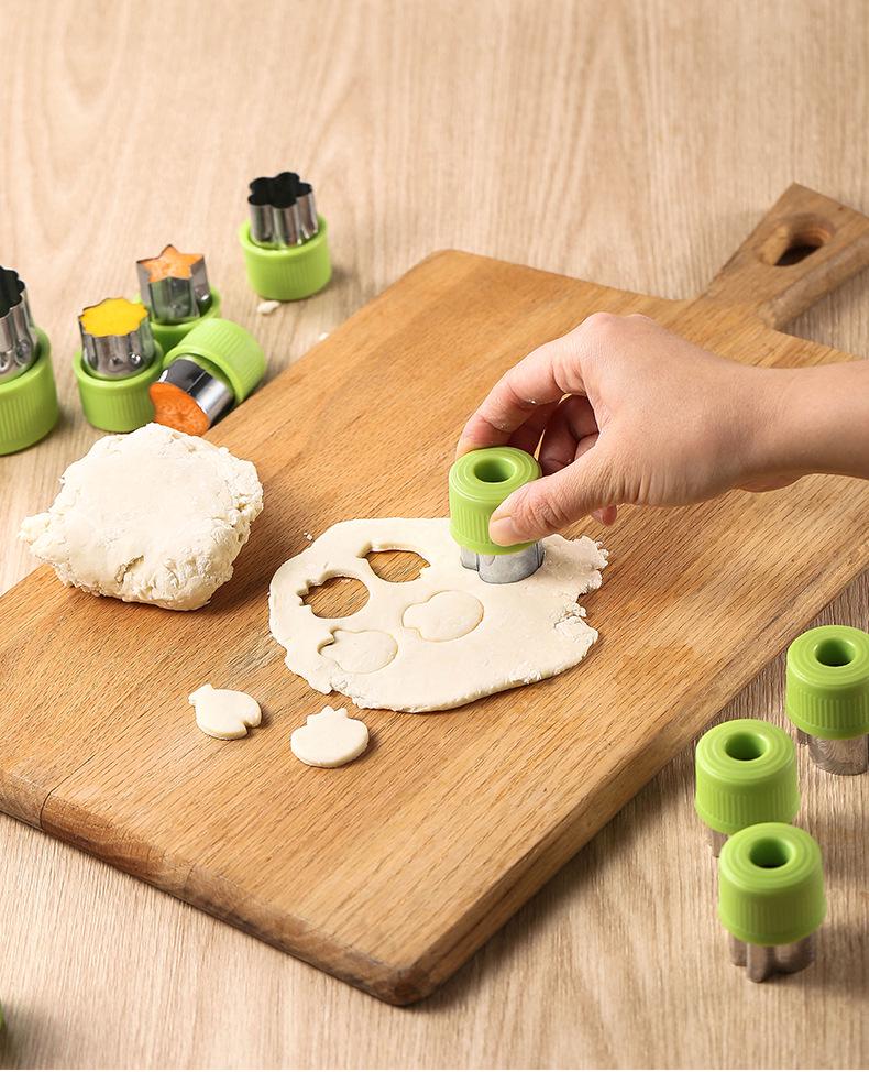 12-Piece Stainless Steel Cookie Cutter Set: Includes Hand Guard, Bow Tie, Vegetable, Animal, Cartoon, Fruit, and Flower Shapes for Home Use.