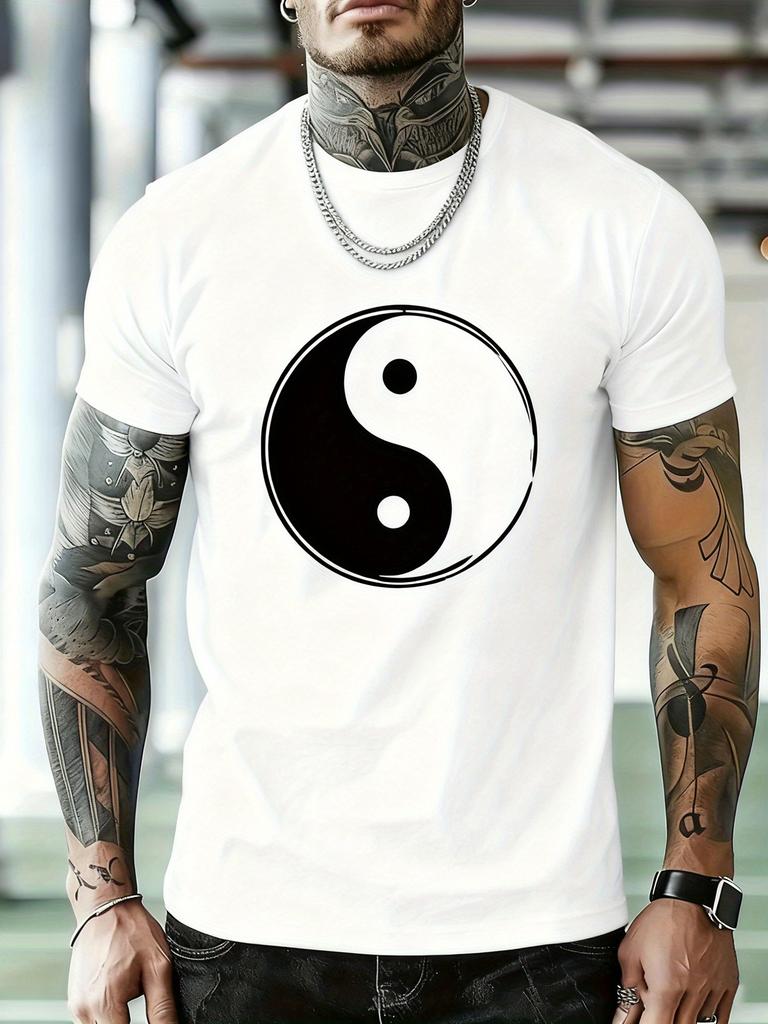 Herrtröja med Yin-yang-filosofimönster, 3D-printad, Tai Chi Bagua, kortärmad topp, avslappnad och moderiktig, rundhalsad