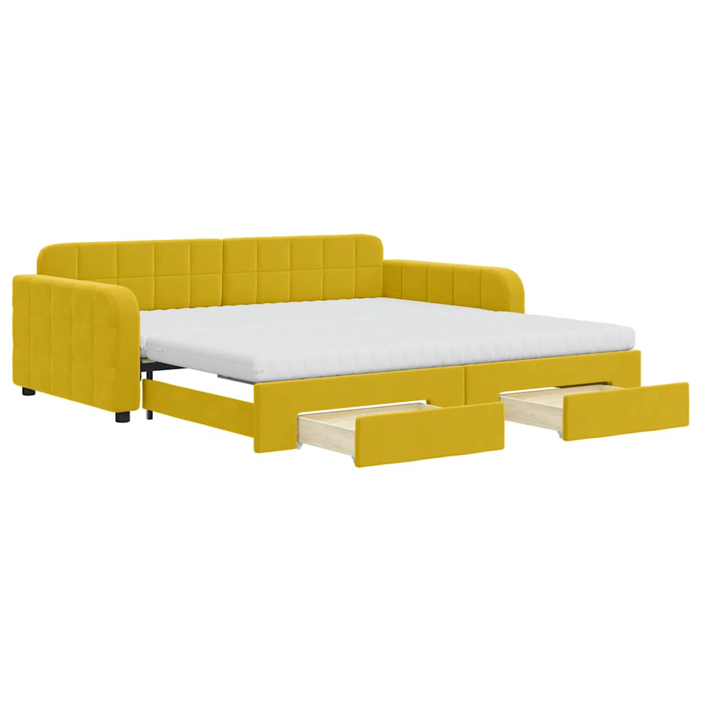 Extendable Daybed with Drawers Yellow 100x200 cm Velvet