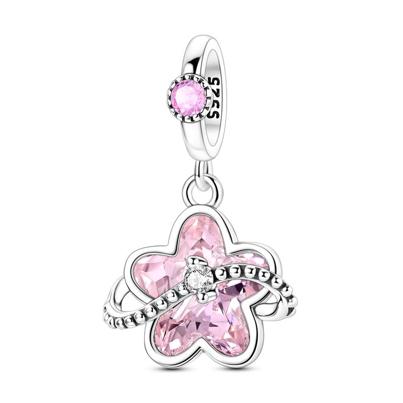 925 Silver Panda Pink Dolphin Pendant Charm Jewelry Fit Original Bracelet Necklace Women DIY Gift